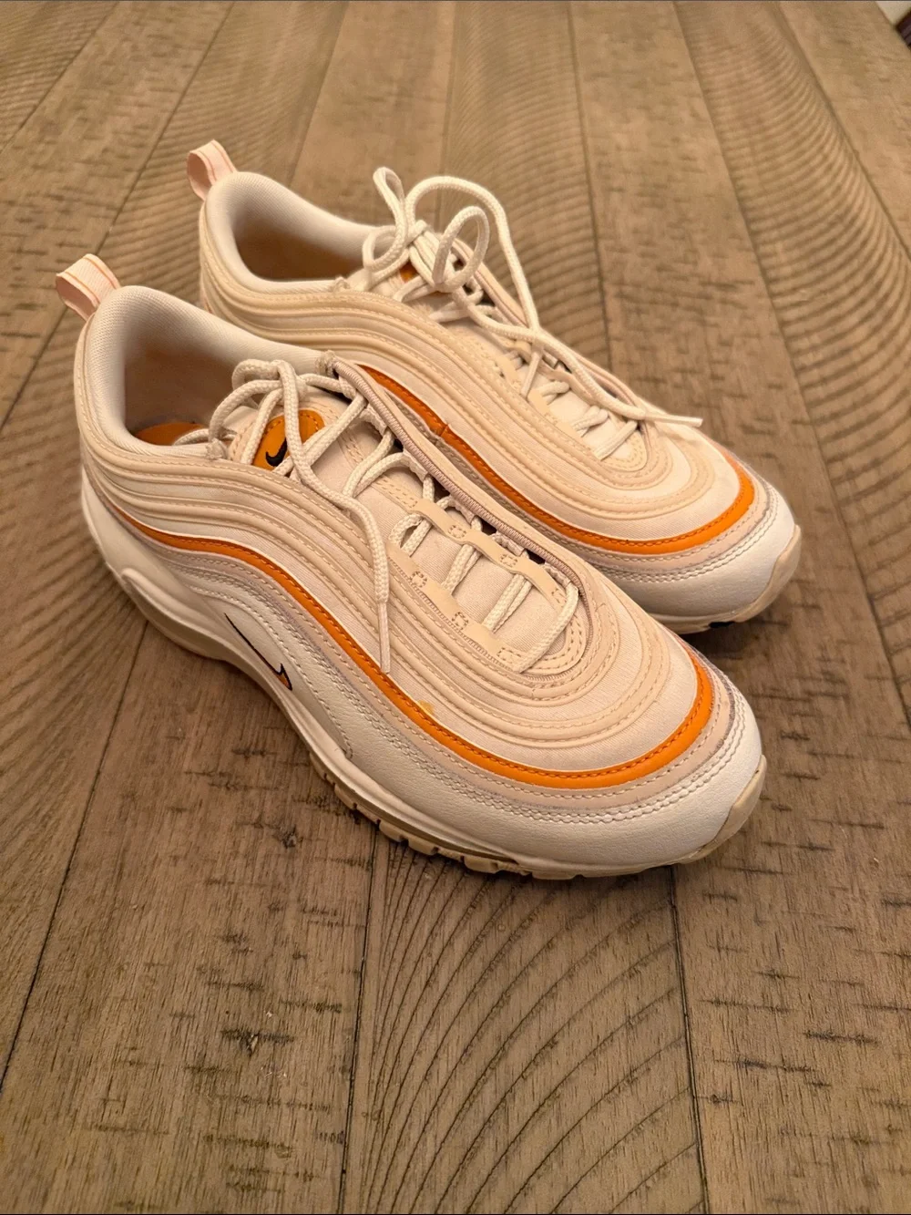 Nike Cream and Orange Air Max 97 Sneakers